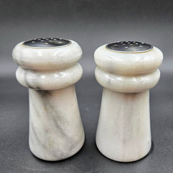 Marble Salt & Pepper Shakers White Grey Heavy Set Read - Picture 7 of 9